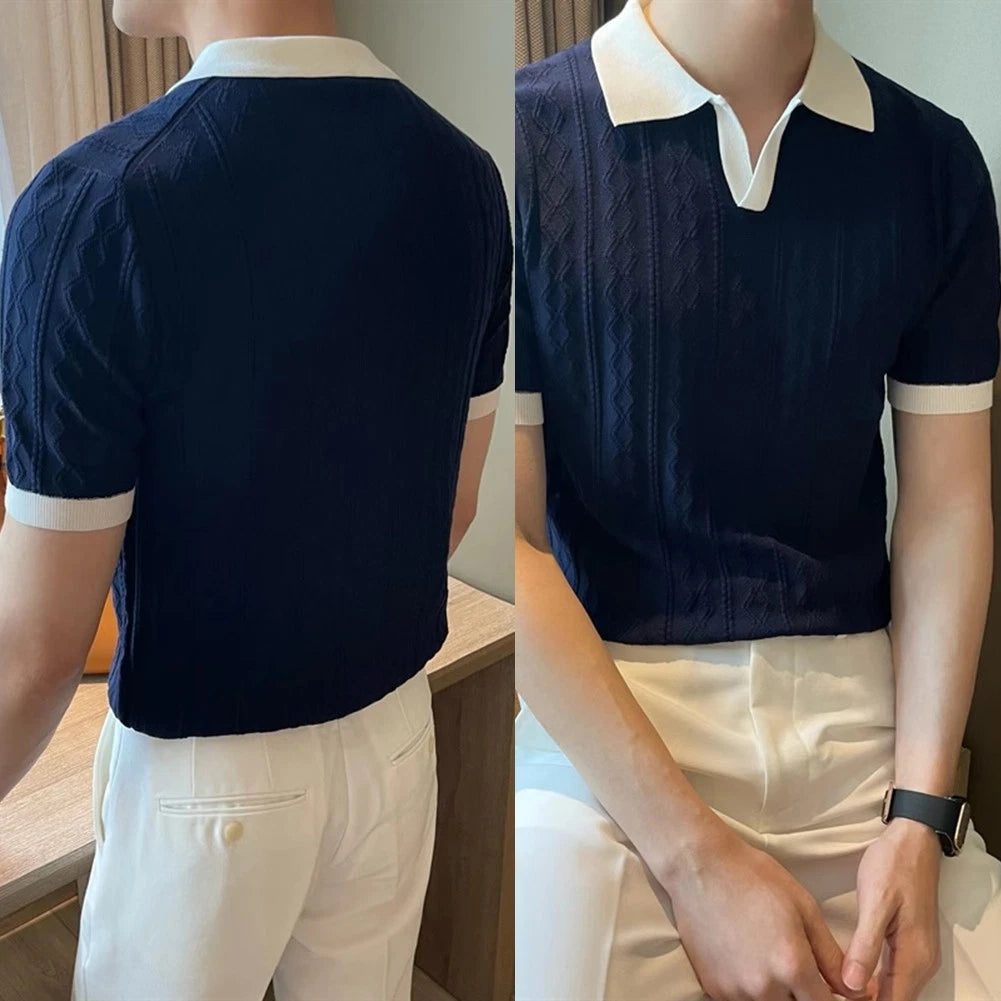 Fashion Streetwear Color Patchwork T-shirts Turn-down Collar Daily Wear