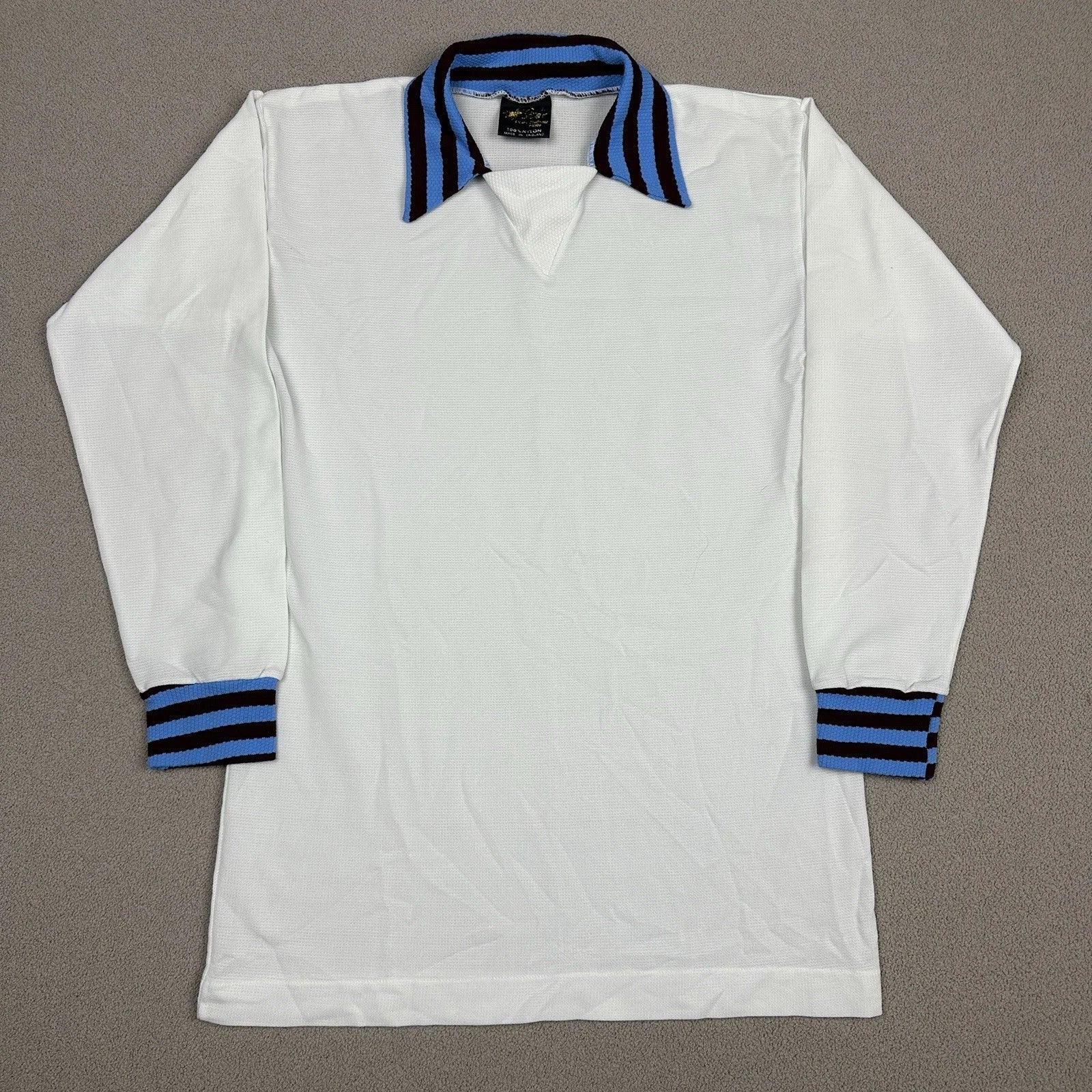 Vtg 80s Star Aston Villa Football Soccer Shirt Collar Jersey L/S White England M