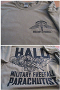HALO Military FREEFALL Parachutist T-Shirt Large US Design Parachuting TAN