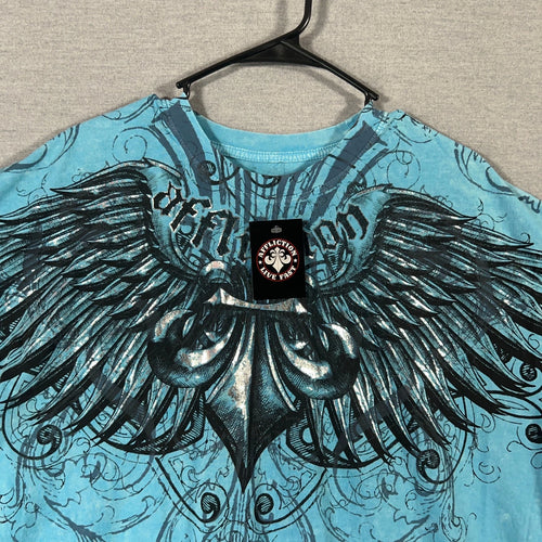 Affliction Shirt Mens 3XL XXXL Blue Wings Y2K Style Grunge Goth Graphics NEW