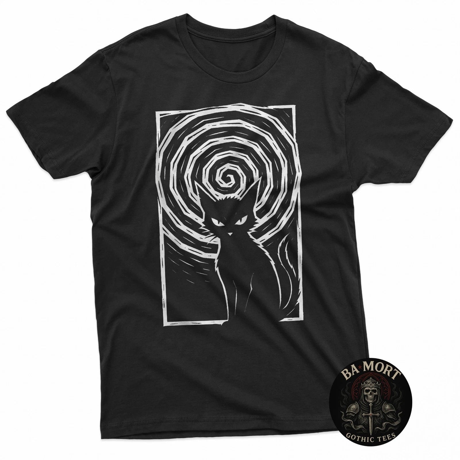 Black Cat Monochrome Goth Emo Gothic Witch Alternative Moon T-Shirt