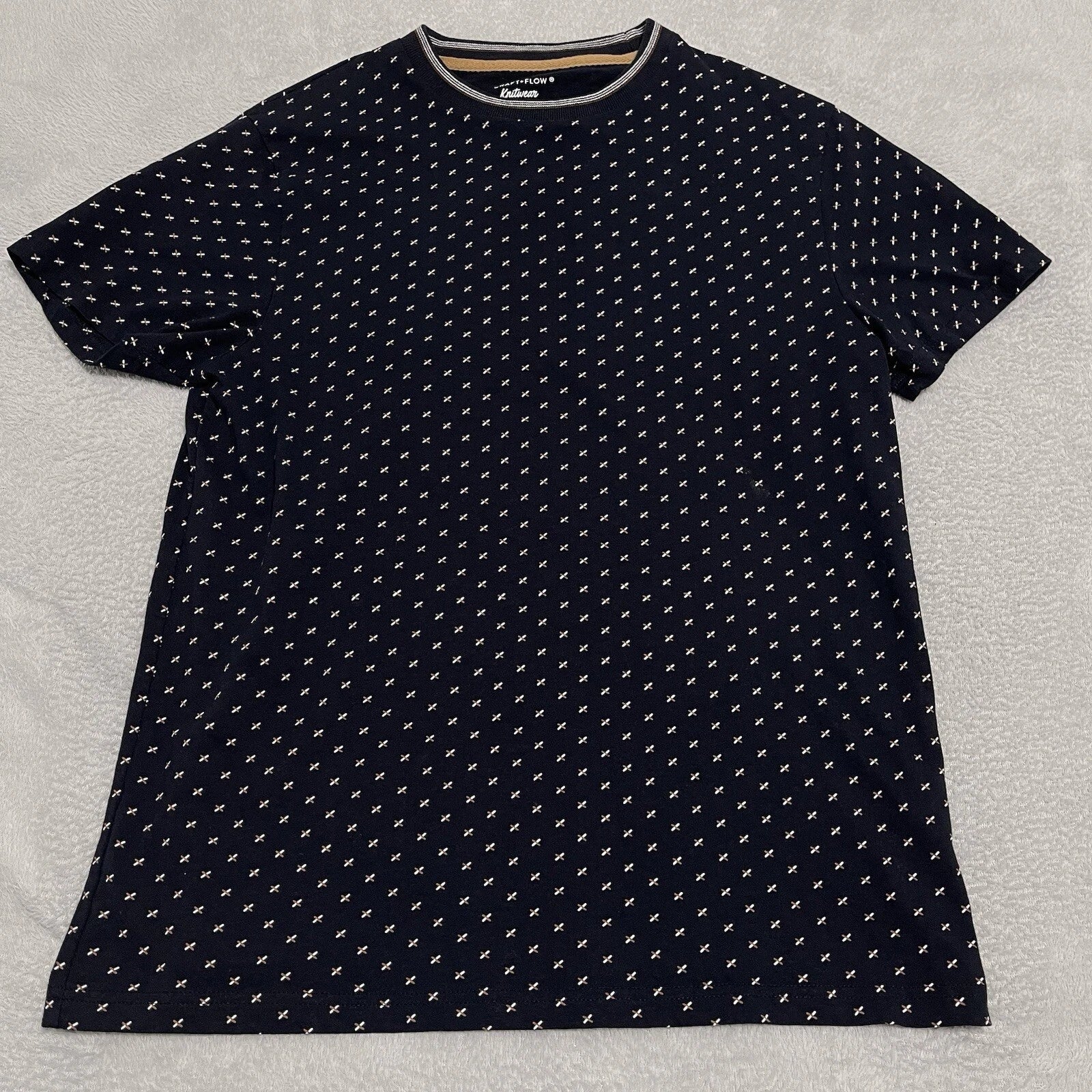 Craft Flow Shirt Mens Medium Blue Navy Birdseye Print Modern Geometric Knitwear