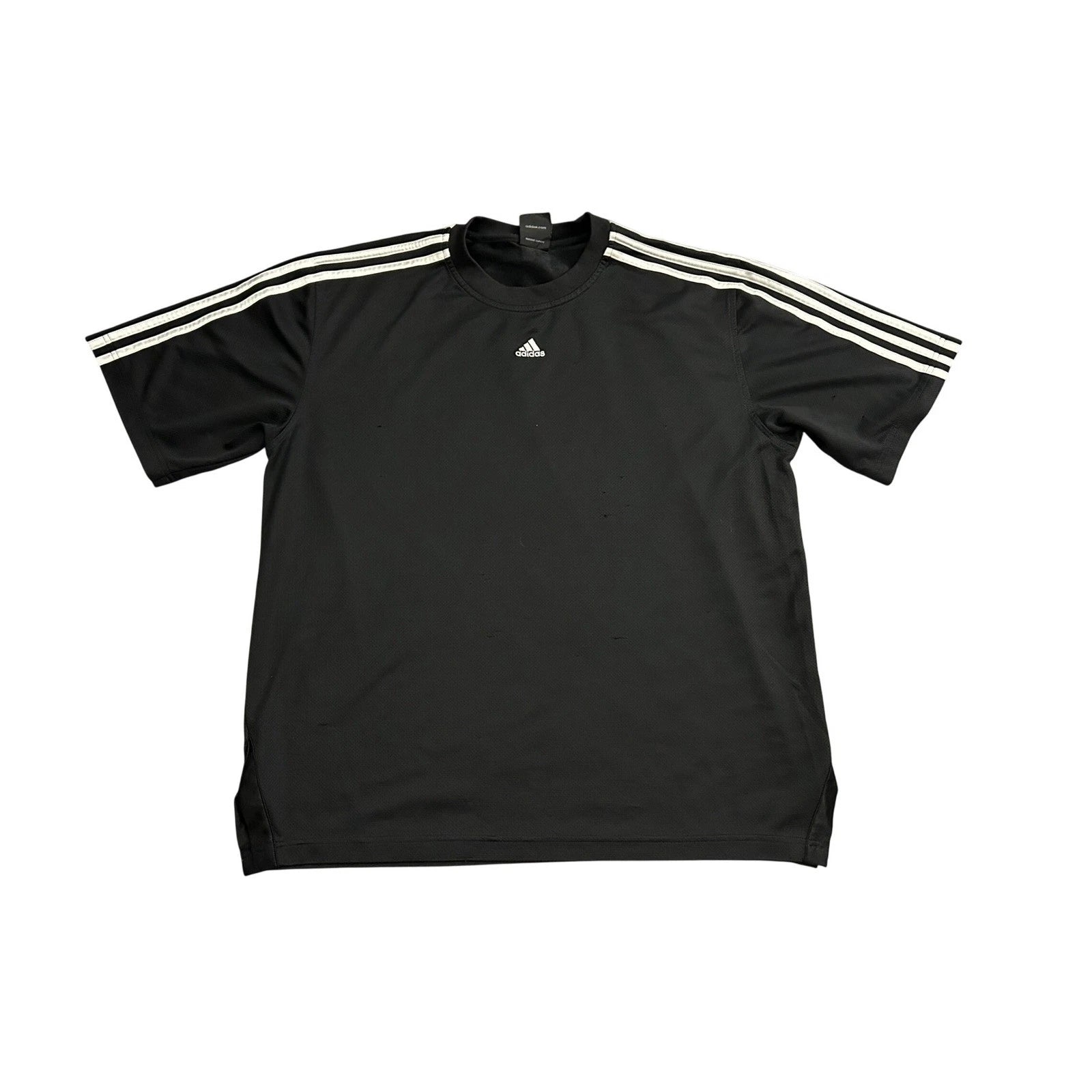 Adidas Athletic T-Shirt Mens Large Black Good 3-Stripe Mesh Performance Tee