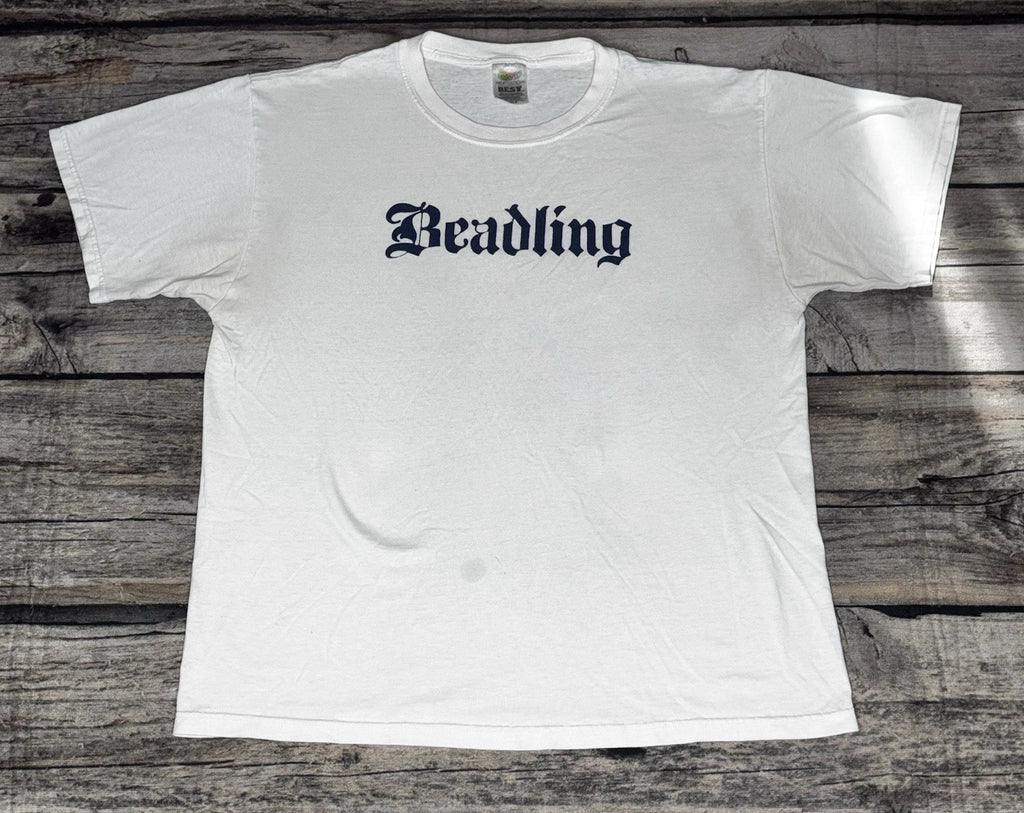 Vintage Beadling Soccer T Shirt Mens Large White Blue Y2K Fruit Loom