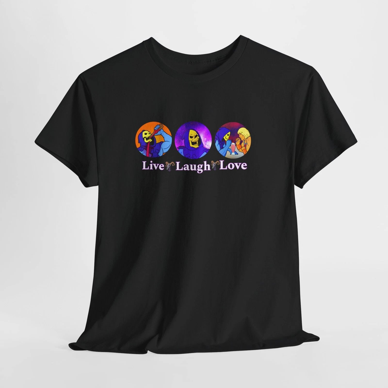 He-Man Skeletor T-Shirt Funny Live Laugh Love Retro 80s Cartoon Tee