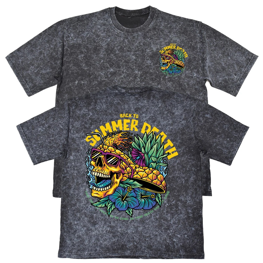 Back To Summer Death Unisex Mens Carbon Grey 240gsm French Terry T-Shirt Skull