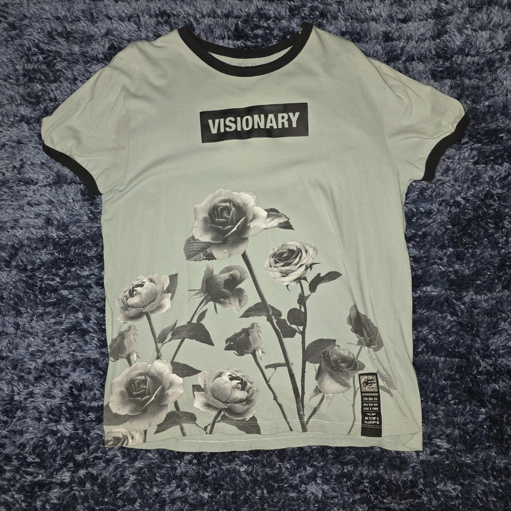 Visionary Flower Graphic Men's Short Sleeve Cotton T-Shirt Light Green Black
