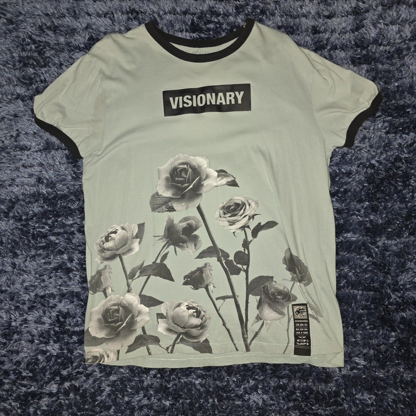 Visionary Flower Graphic Men's Short Sleeve Cotton T-Shirt Light Green Black