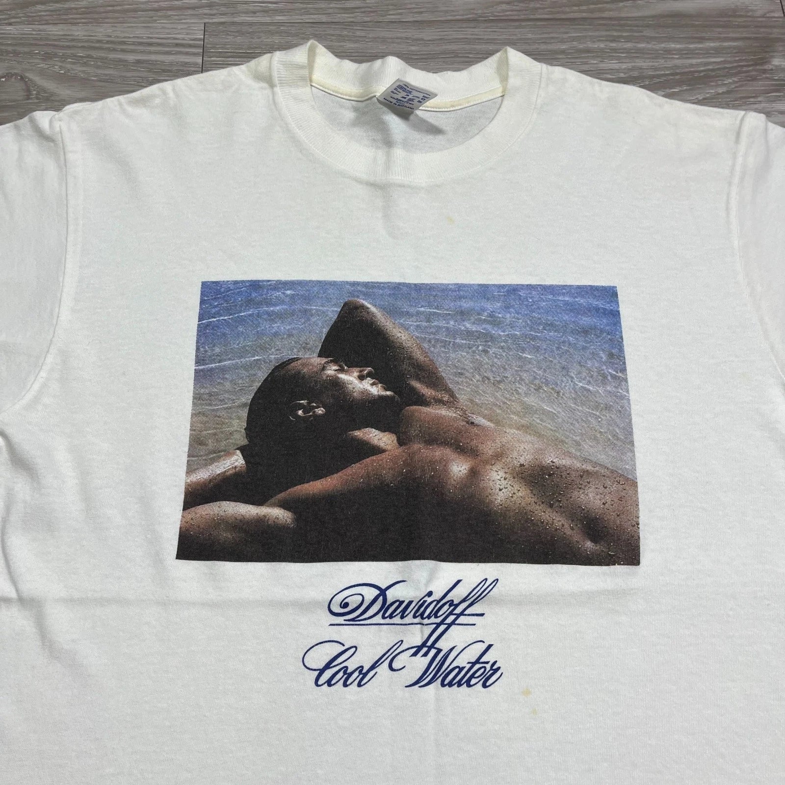 Vintage 90s Davidoff Cool Water Cologne Promo T-Shirt White XL