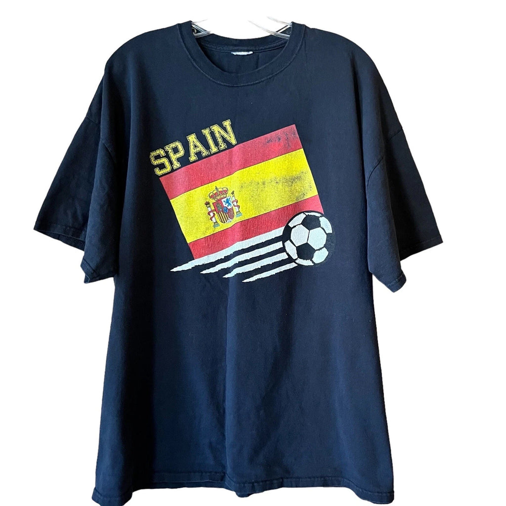 Spain Soccer Tshirt Adult XL Black Distressed Soccer Flag World Cup Workout Gym