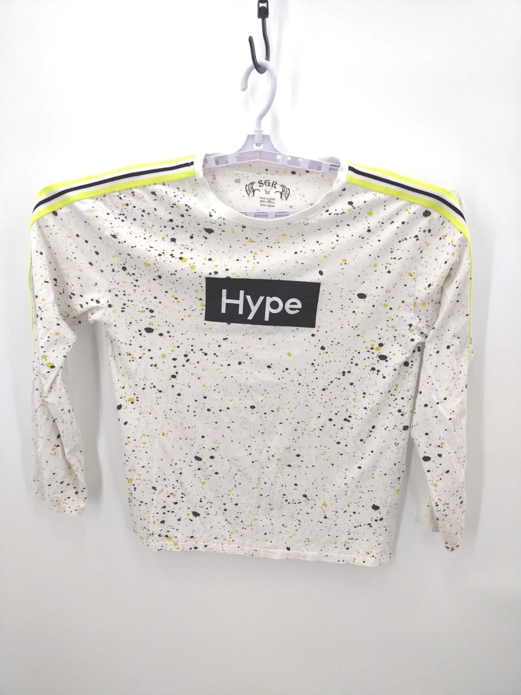 Hype Shirt Mens Medium White Long SLeeve Tee Paint Splatter Speckled Streetwear