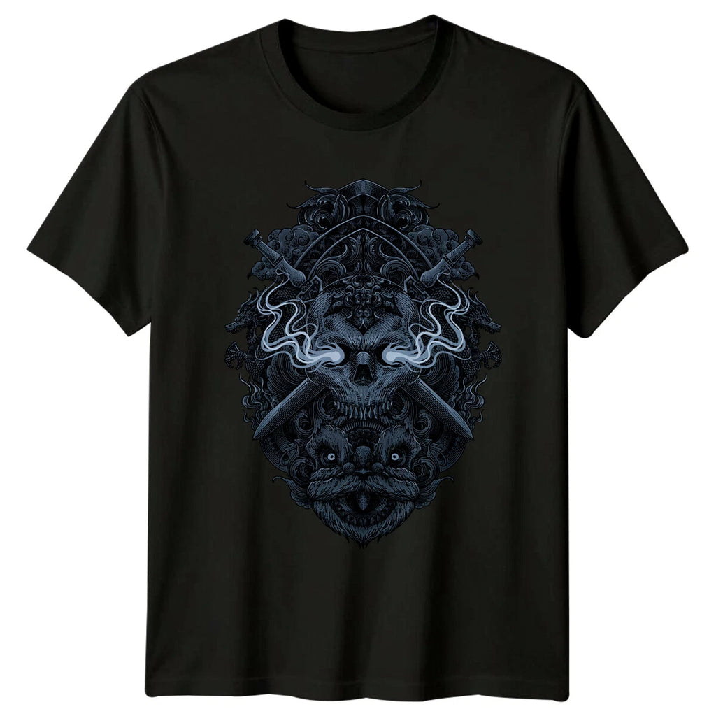 Fantasy Skull Dragon Swords Mens T-Shirt Womens Tee Graphic Unisex