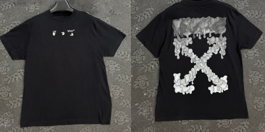 Off-White Reprint Drip Cross Arrows Black T-Shirt Streetwear Graphic Tee S-5XL