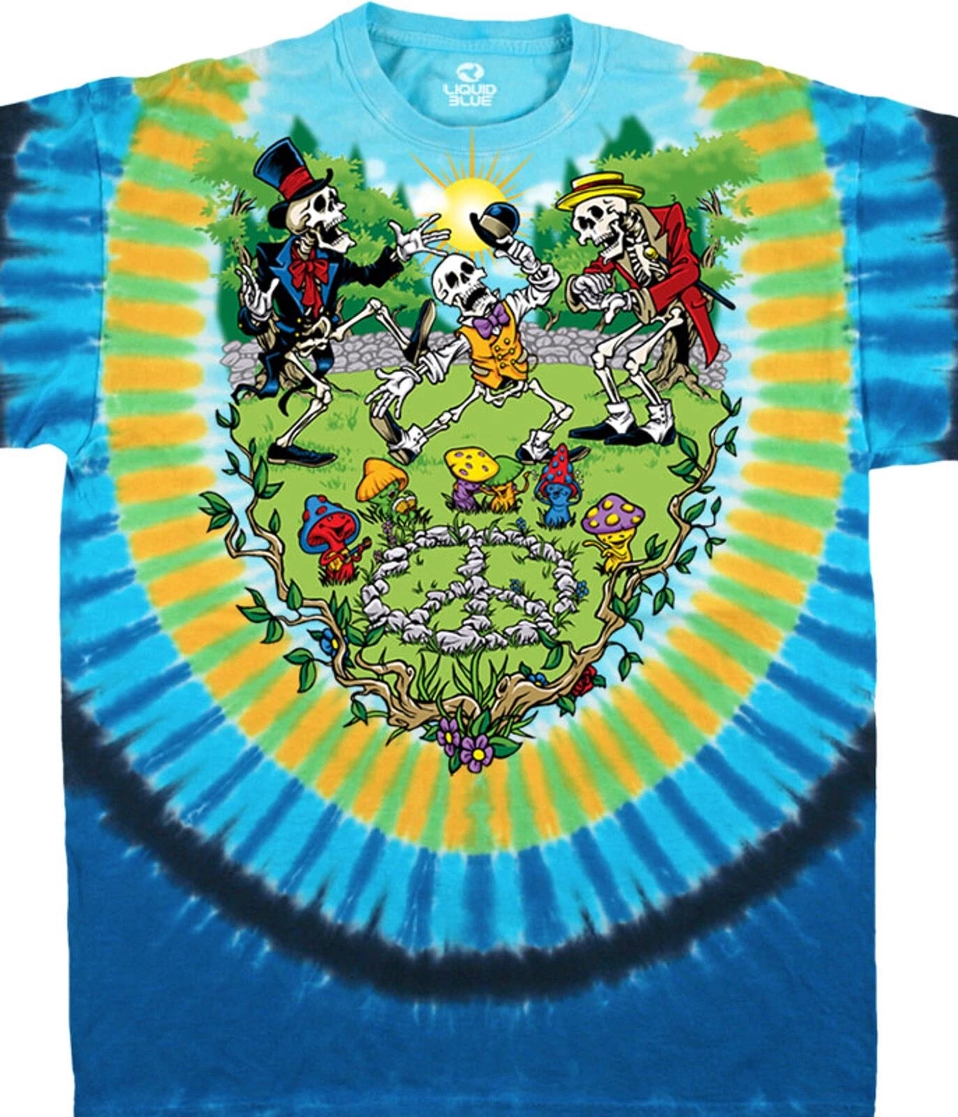 GRATEFUL SHROOMIN'-PEACE-SKELETON-2 SIDED TIE DYE T-SHIRT M-L-XL-2X Phish