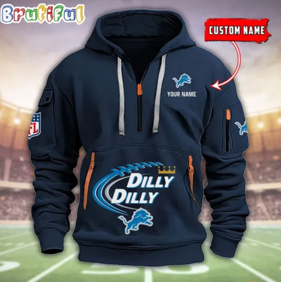 Personalize Detroit Football Dilly Dilly Quarter Zip Hoodie