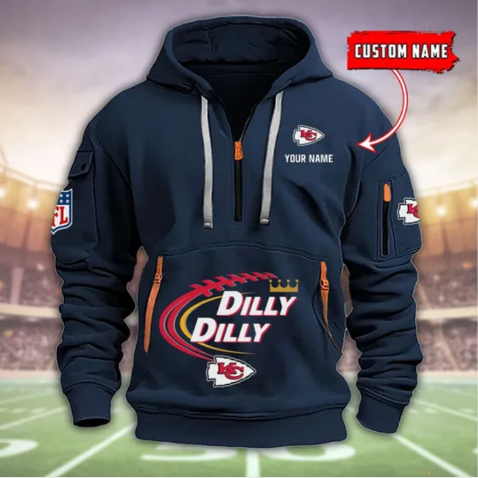 Personalize KC Chiefs Football Dilly Dilly Quarter Zip Hoodie