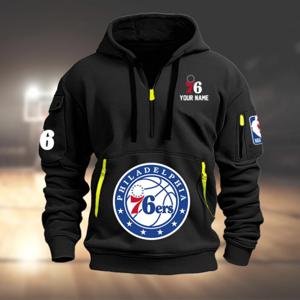 Personalize Philadelphia Basketball Team Quarter Zip Hoodie