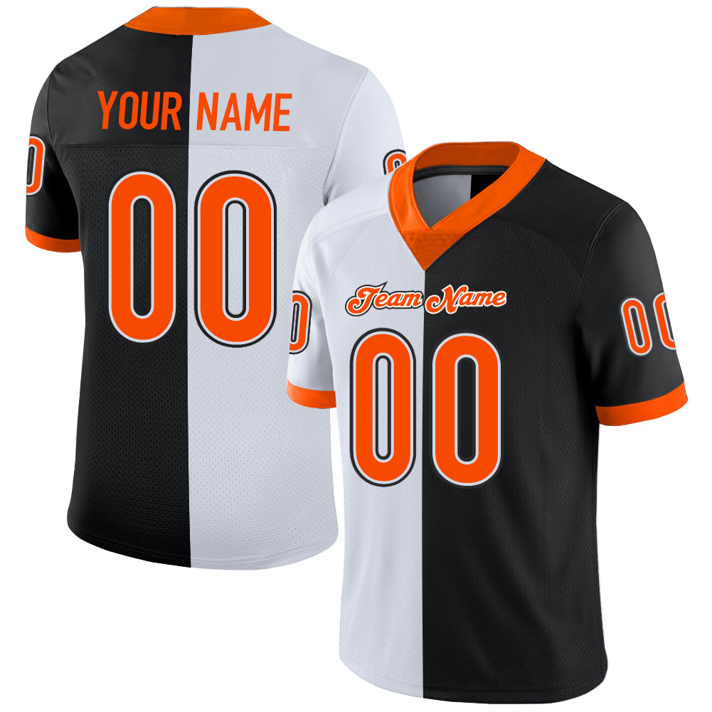 Custom Black Orange-White Split Fashion Football Jersey