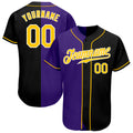 Custom Black Gold-Purple Authentic Split Fashion Baseball Jersey