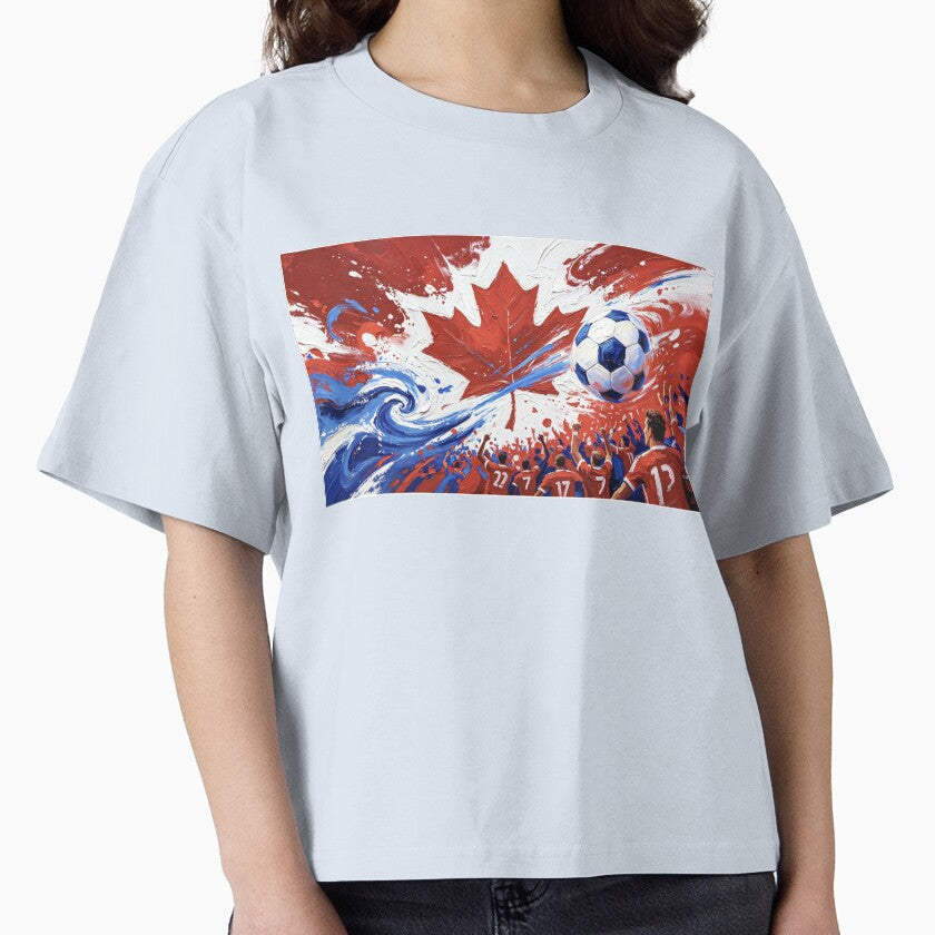 Abstract Canada Soccer Art – Maple Leaf Energy, Dynamic Football Crowd Painting by DreamyTupelo