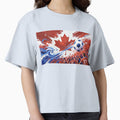 Abstract Canada Soccer Art – Maple Leaf Energy, Dynamic Football Crowd Painting by DreamyTupelo