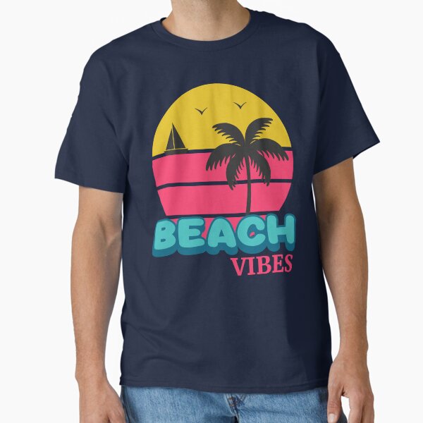 Beach Vibes - Retro Sunset Palm Tree Tropical Vintage Ocean Classic T-Shirt