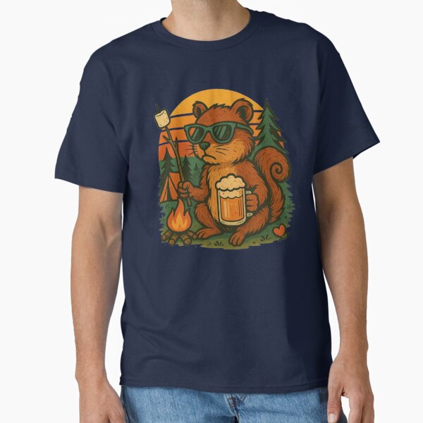 Camping Squirrel with Beer and Marshmallow – Funny Campfire Animal T-Shirt Design Classic T-Shirt