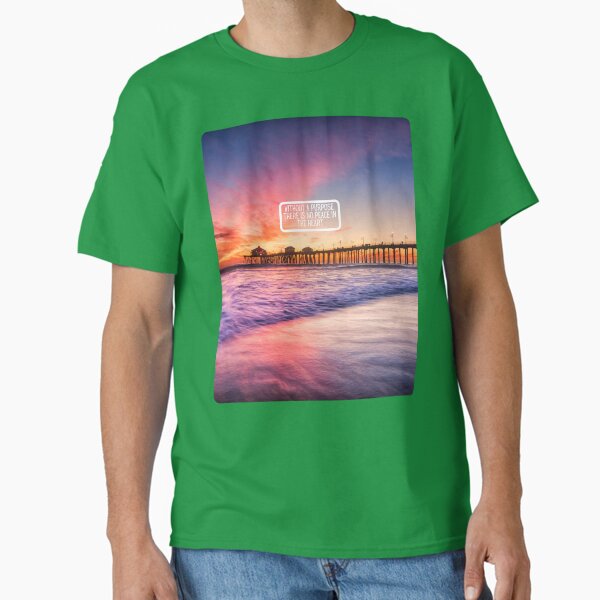 Inspirational Beach Quote Design #5 – Without a Purpose There Is No Peace in the Heart – AI Photo Art for Mindful Living Classic T-Shirt