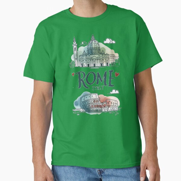 Rome Italy Minimalist Watercolor Cityscape Sticker with Italian Flag ,  Classic T-Shirt