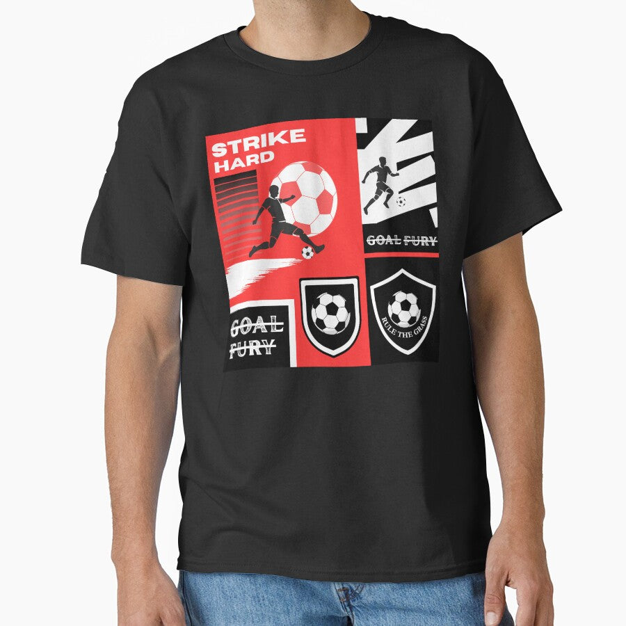 Strike Hard Goal Fury – Bold Soccer Graphic Design T-Shirt by AerynnXIdris