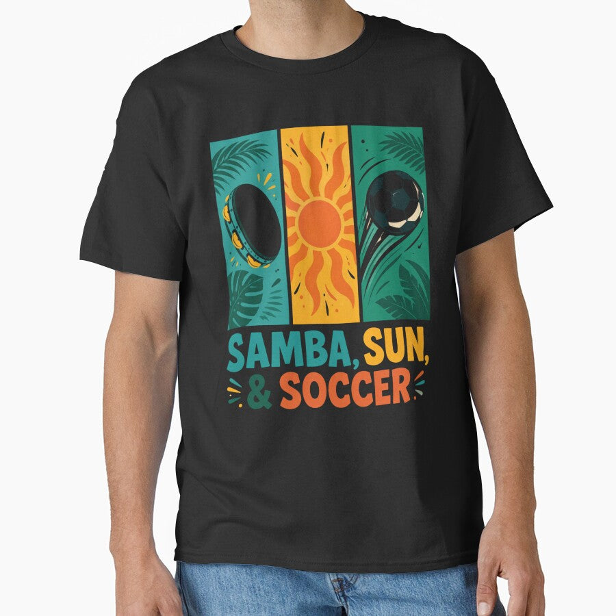 SAMBA, SUN & SOCCER Brazil Football Fan Design | Brazilian Soccer Culture Tee by rebuZZ-Apparels-The Minimalistic Buzz