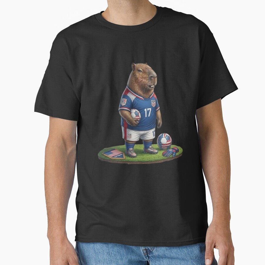 Capybara Soccer Player – Realistic USA Football Design with Flag by HubCreates