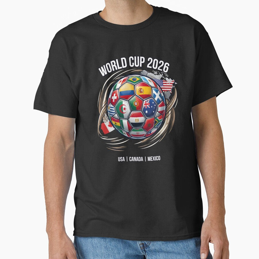 World Cup 2026 Soccer Ball Flags T-Shirt | USA Canada Mexico Host Nations Football Fan Tee by Tee-Aura