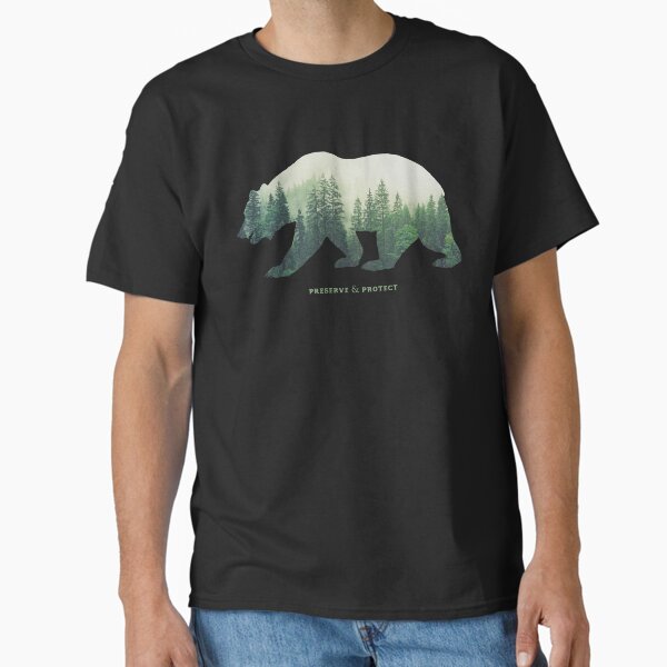 Preserve & Protect Nature Double Exposure Bear Silhouette Trees Forest Save the Environment Climate Change Wilderness Hiking Camping Classic T-Shirt