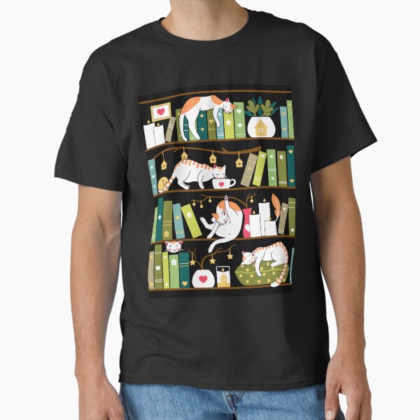 Library cats - whimsical cats on the book shelves  Classic T-Shirt