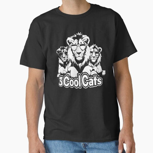 "3 Cool Cats" – Lion Crew Graphic Design All White Classic T-Shirt