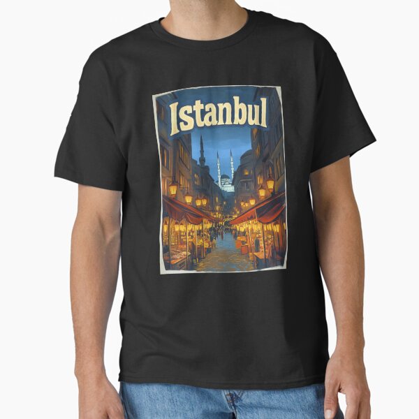 Wander through bustling markets illuminated by warm lanterns, as majestic mosques rise in the twilight sky, capturing the essence of Classic T-Shirt