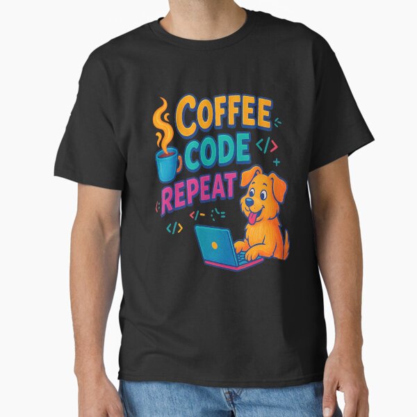 Coffee Code Repeat – Cute Dog Programmer Design Classic T-Shirt