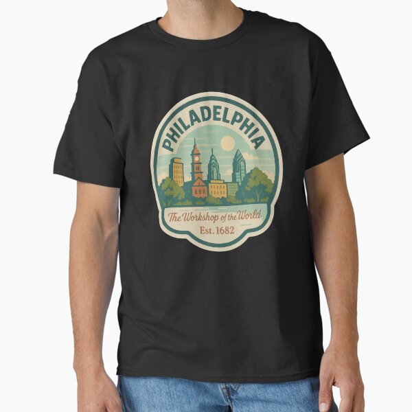 Philadelphia Spring Cityscape Sticker – Vintage "Workshop of the World" Design Classic T-Shirt