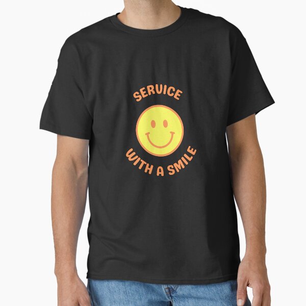 Service With A Smile, Smiley Face, Yellow, Orange, Happy Face, Waiter Classic T-Shirt
