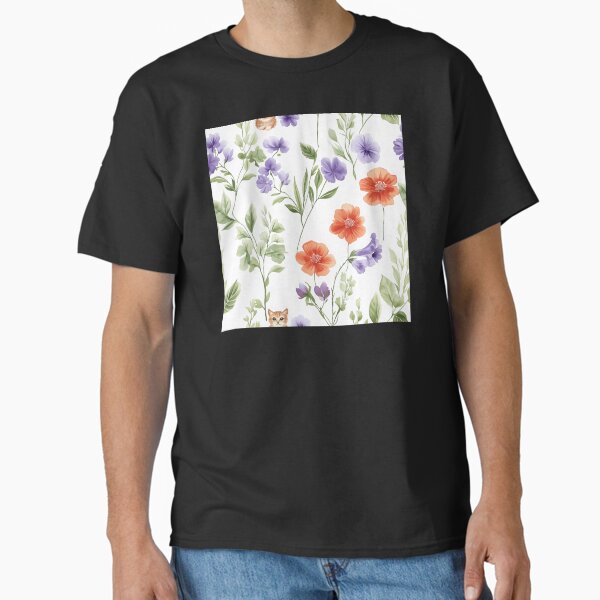 Orange cute kitten in the flower garden Classic T-Shirt