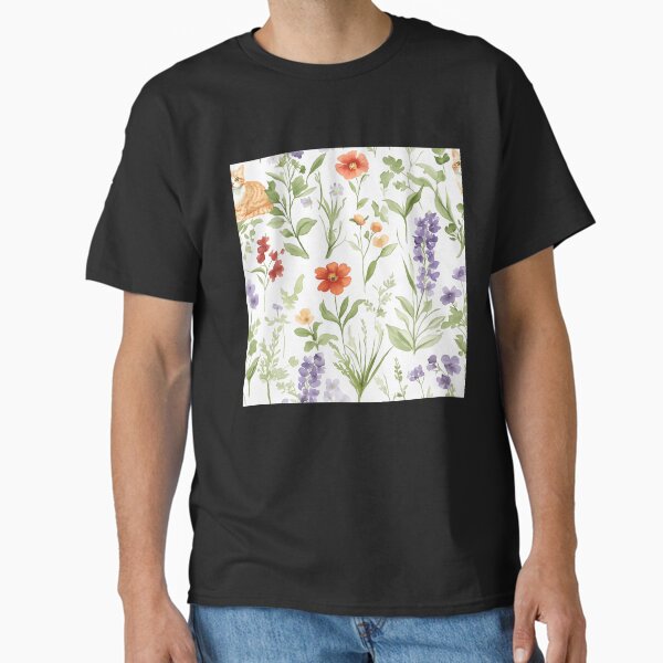 Orange cute cat in flower garden Classic T-Shirt