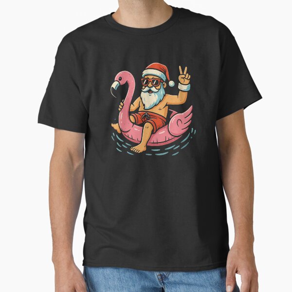 Flamingo Christmas In July Santa, Summer Xmas Classic T-Shirt