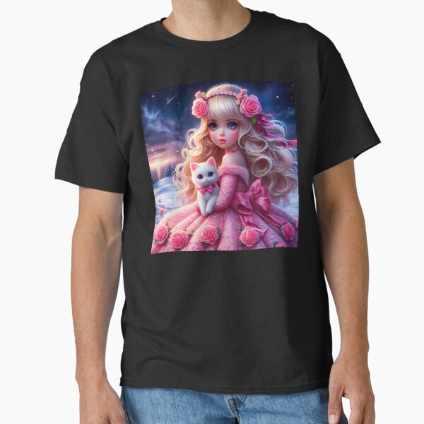 Winter Princess and Her Kitten – Pink Rose Magic Classic T-Shirt