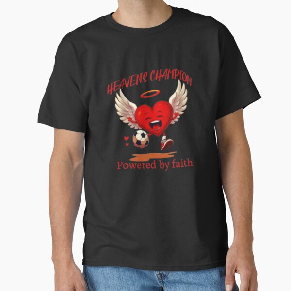 Heart with Angel Wings Heaven's Champion Powered by Faith Spiritual Text Clipart Style Classic T-Shirt