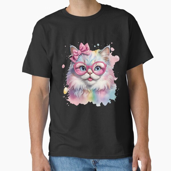 Charming Cat with Glasses and Bow Classic T-Shirt