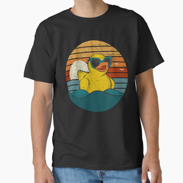 Vintage Retro Sunset Art Of Zoo Cute Yellow Rubber Duckling Bath Toy Rubber Duck Ducky Classic T-Shirt