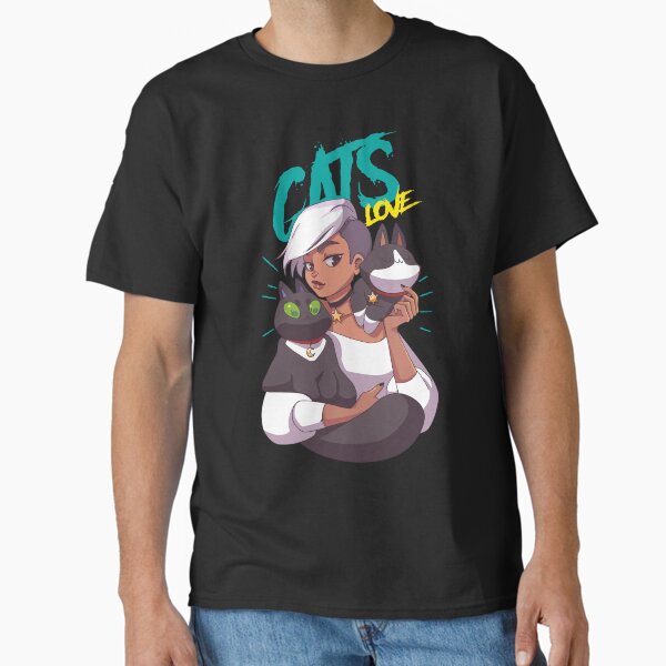 Cool Girl with Cats – Stylish Anime Cat Lover Art Classic T-Shirt
