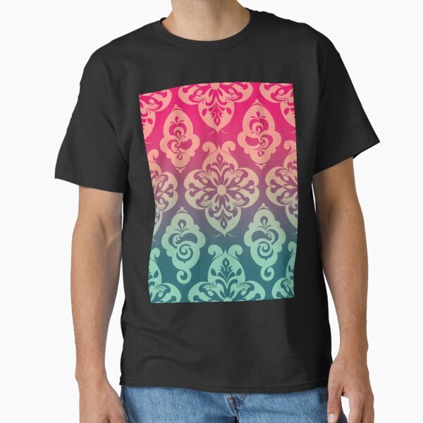 Vibrant geometric Damask fabric with floral elegance and soothing colors, seamless pattern. Classic T-Shirt