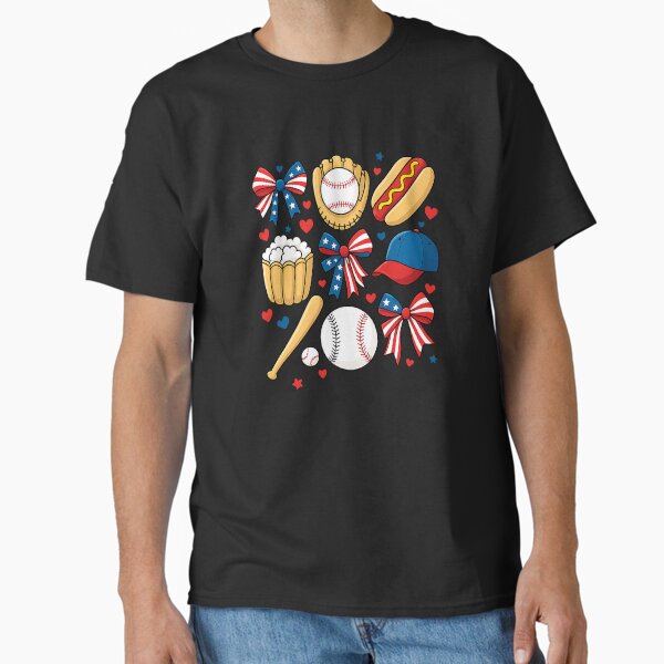 Baseball 4th Of July Coquette Bow Women Girls Classic T-Shirt